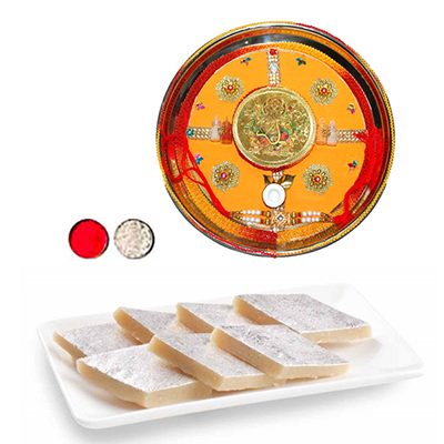 "Rakhi Thali - RT-2240+250gms of Kaju kathili Sweet - Click here to View more details about this Product
